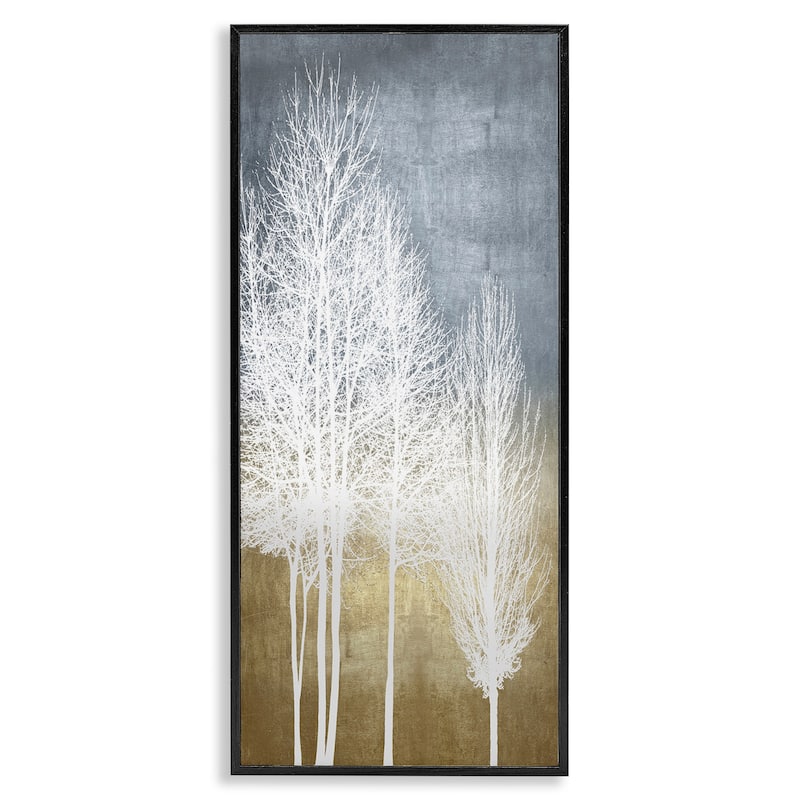 Stupell Tall Tree Line Bare White Trees over Abstract Pattern Framed Wall Art - 13 x 30 - Black