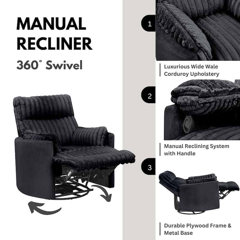 Roundhill Furniture Bocaton Wide Wale Corduroy Upholstery Manual Recliner