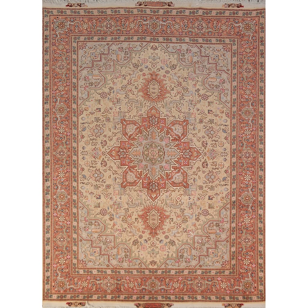 Geometric Tabriz Oriental Rug Handmade Wool Carpet - 5'1" x 6'11"