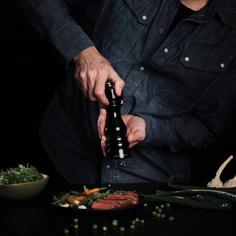 Cole & Mason London Black Gloss Pepper Mill 7" - Adjustable Grind, Carbon Steel Mechanism