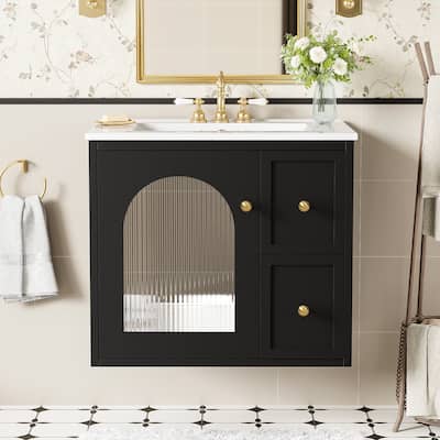 24" Wall Mounted Bathroom Vanity Set Bathroom Cabinet with Ceramic Sink, 2 Drawers and 1 Soft-Close Door