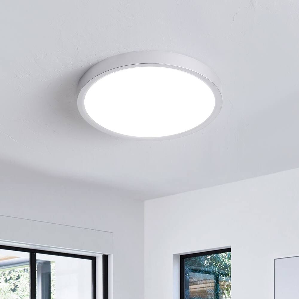 24 Watts Round Tricolor Selectable LED Flush Mount Ceiling Light for Dining Room Living Room Bedroom Kitchen - 9.06"Dx0.91H"