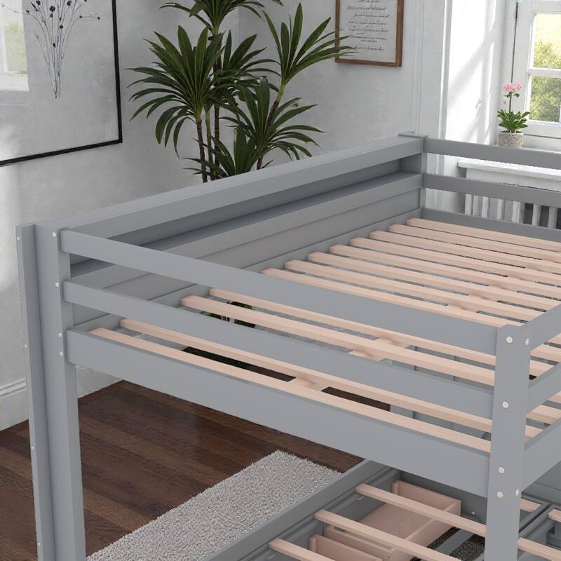 Full Size Convertible Bunk Bed with Storage Staircase, Daybed Pull-Out Design, Bedside Table, and 3 Drawers
