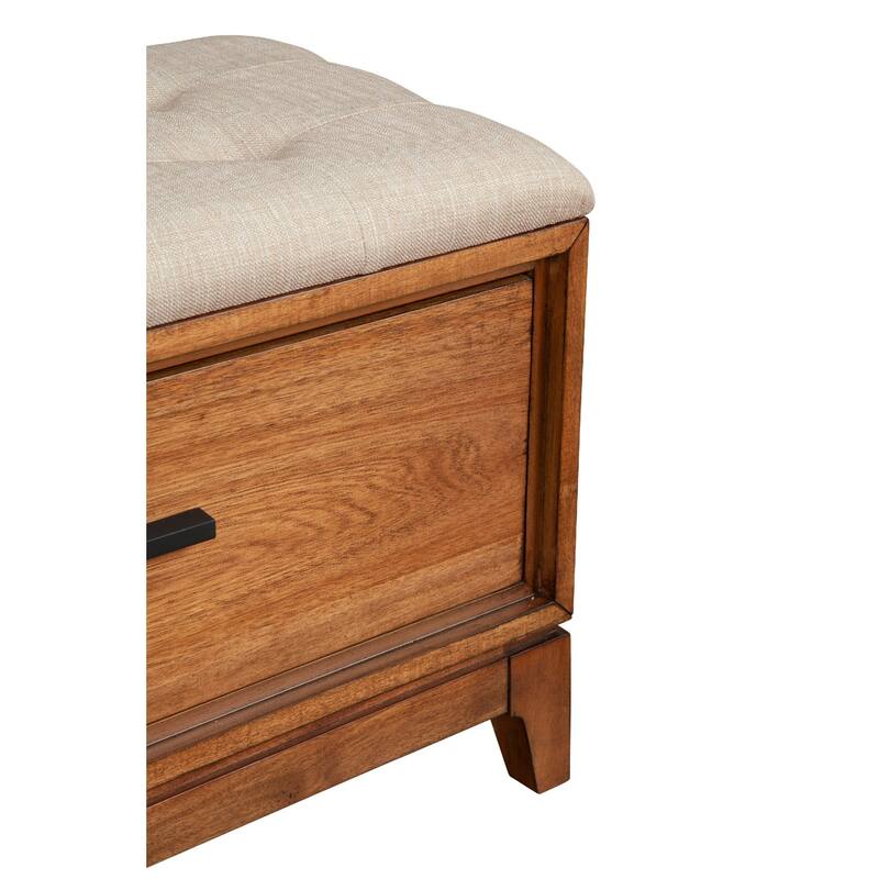 Bench with Fabric Padded Seat and 2 Drawers, Brown