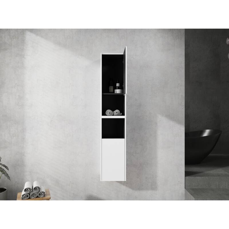 Modern Wall-Mounted Bathroom Side Cabinet with Soft-Close Doors, Floating Design, 6 Storage Compartments, 12-Inch Width