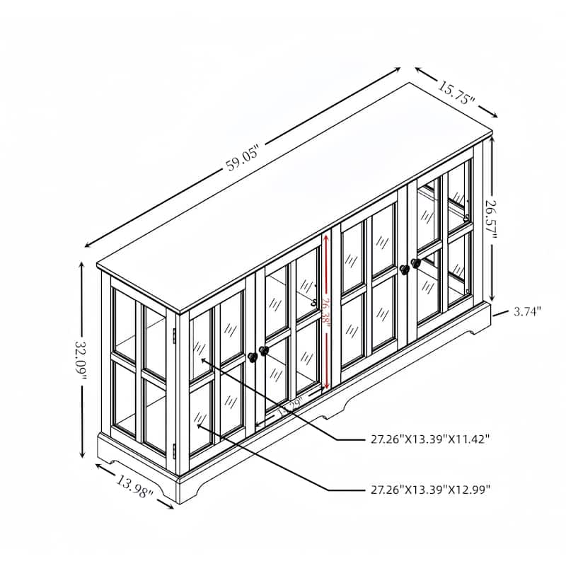 LED Antique Curio Display Cabinet with Glass Doors, Adjustable Shelves and Vintage 4-Door Design