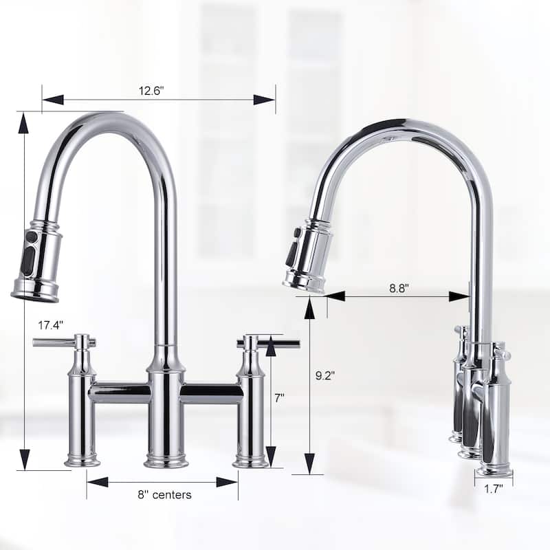 WOWOW Double Handle Pull Down Sprayer Bridge Kitchen Faucet