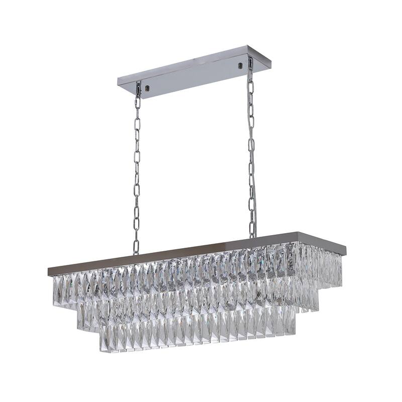 12-Light Chrome Metal Chandelier With Clear Crystal