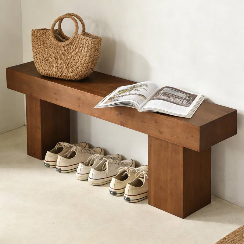 63" Solid Wood Entryway Bench, Extra Long Bed End Dining Bench for Kitchen Living Room Bedroom