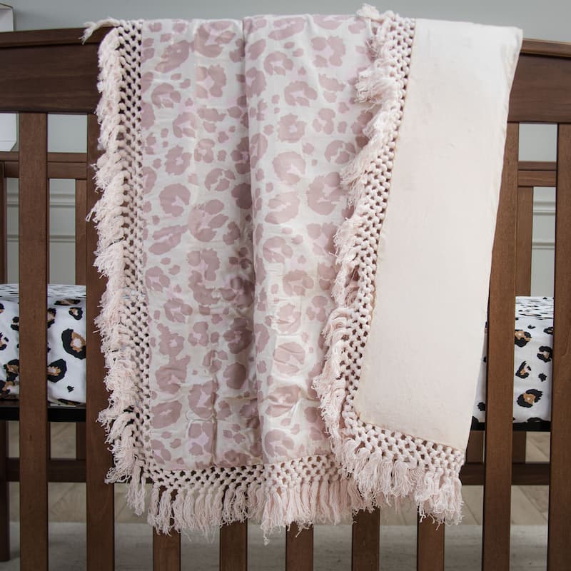Rizzy Home Tatum Leopard Print Fringe Crib Quilt - 38" X 50"