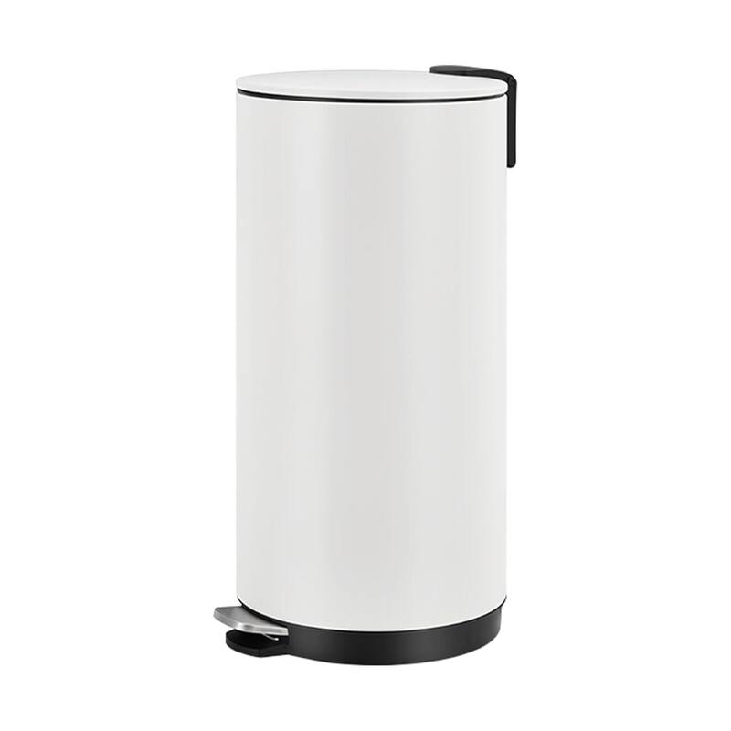 8 Gal Round Trash Can, Step-on Garbage Bin for Kitchen, Office, Bathroom - White