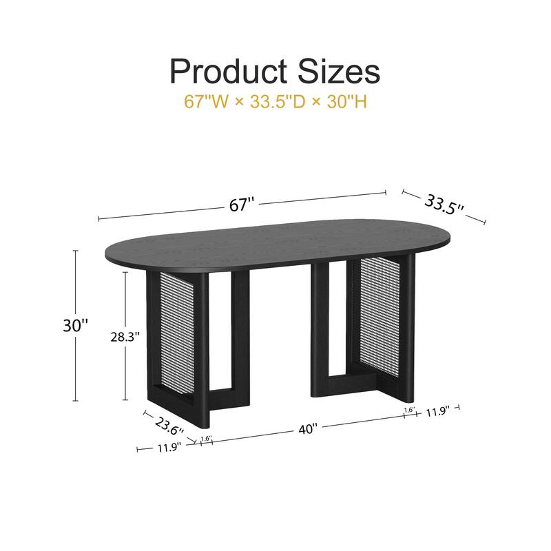 67" Dovelina Oval Dining Table with Rattan Double Pedestal for 6 People