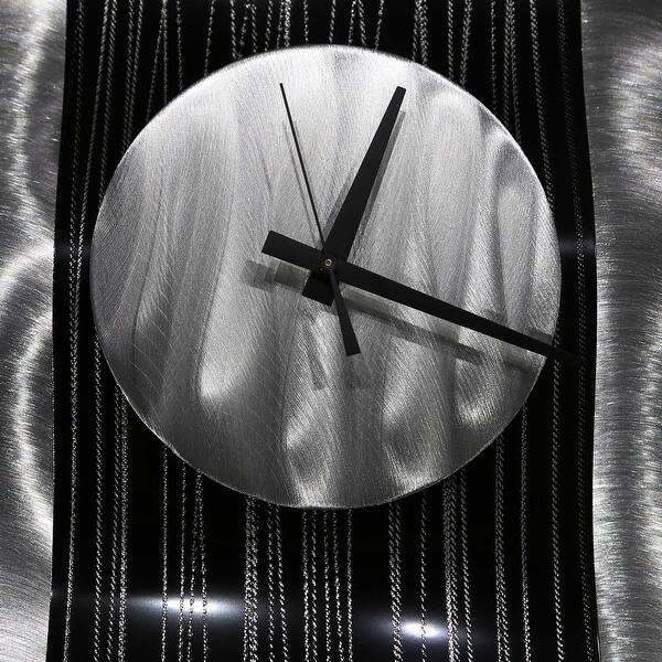Shop Statements2000 Metal Wall Clock Art Modern Abstract Black Silver Decor By Jon Allen Black Willow Clock 32 X 10 Overstock 19418502