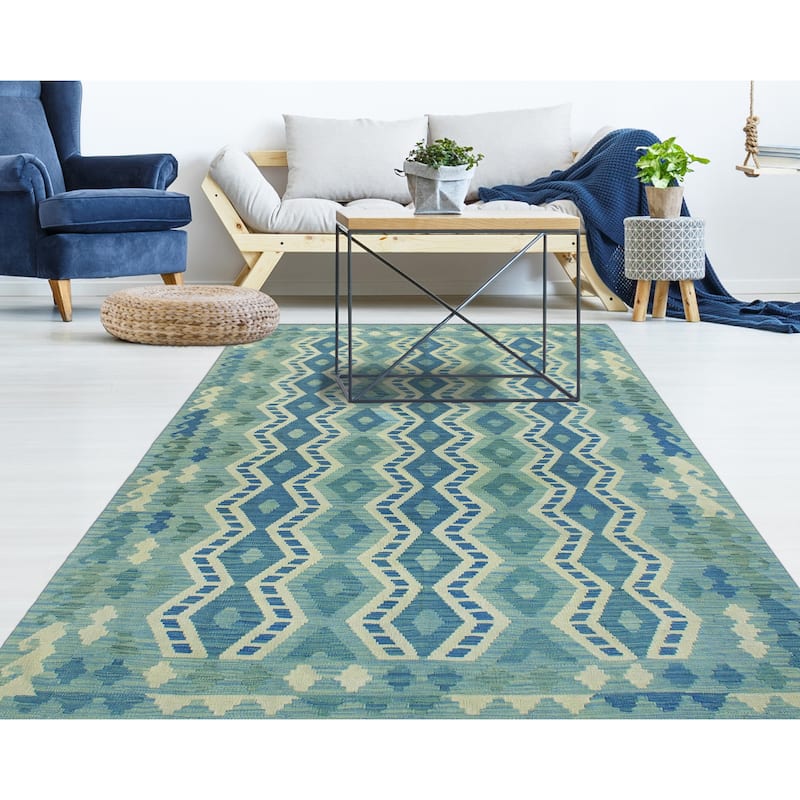 Modern Flatweave Nazy Blue/Ivory Rug - 5'7" x 7'10"