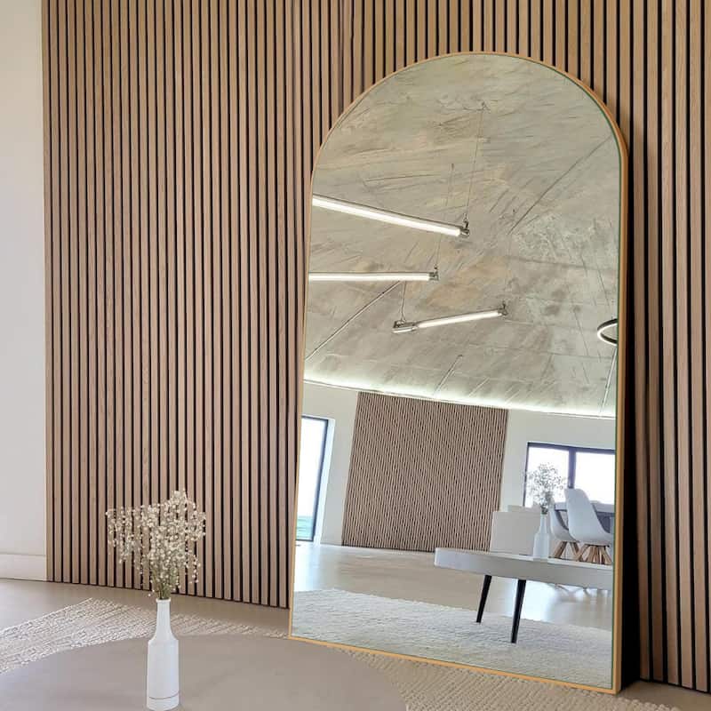 Modern Arched Full Length Aluminum Alloy Floor Mirror Standing Mirror - 71x32 - Brushed Gold