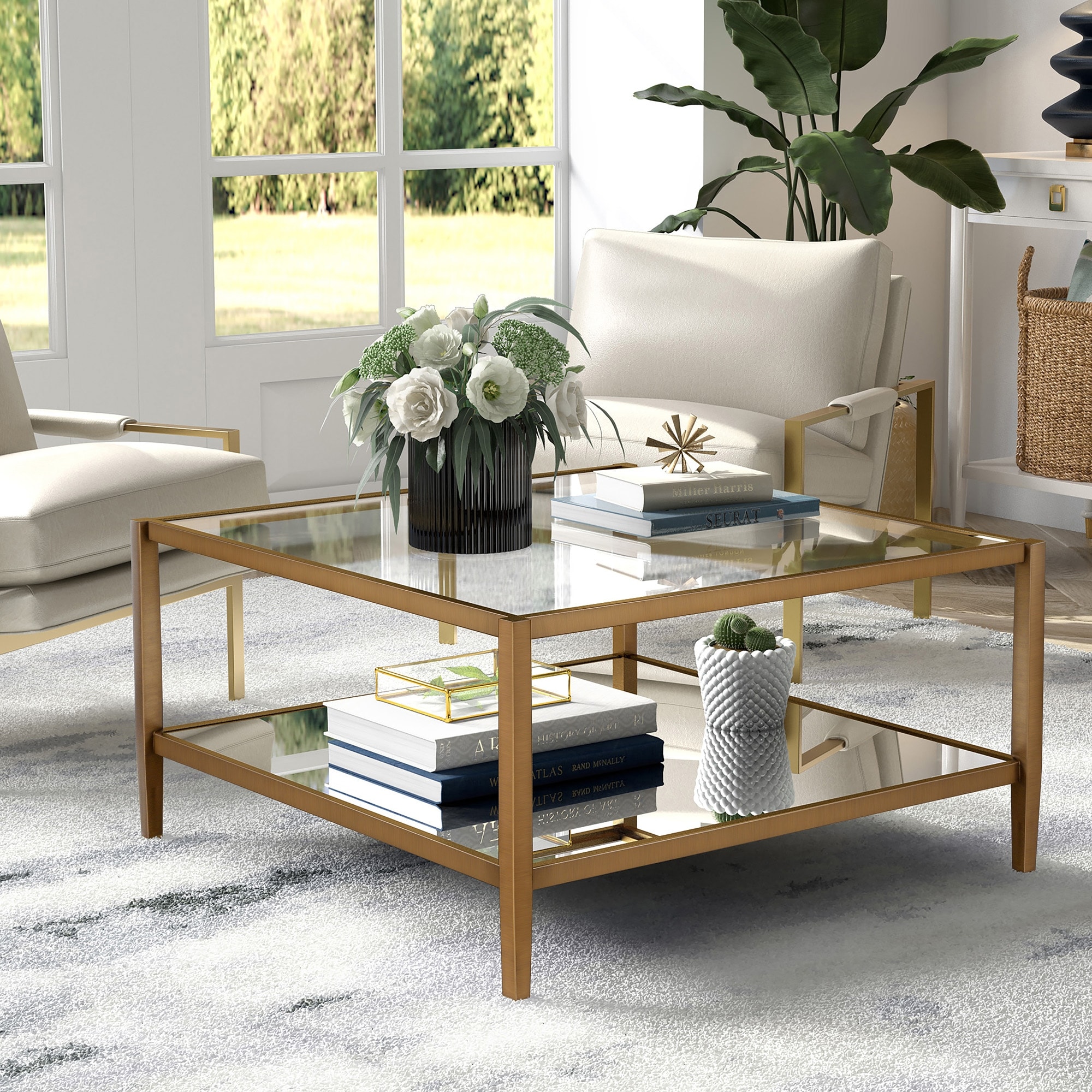 Gold glass mirror coffee hot sale table