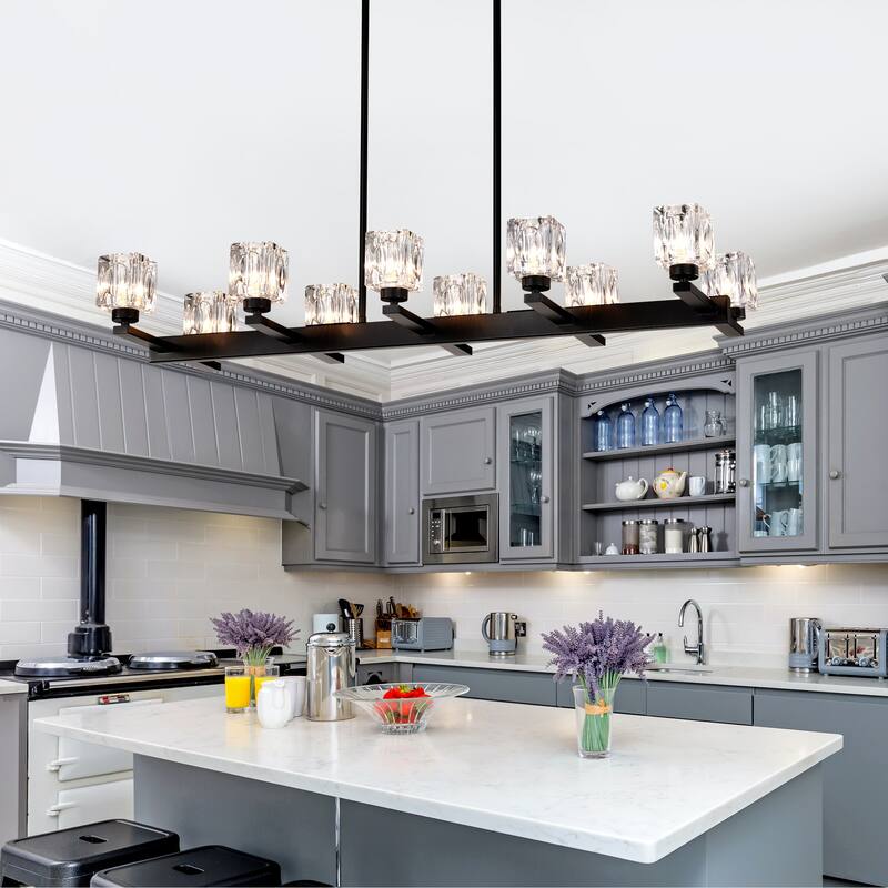 Farmhouse Style Linear Crystal Chandelier, 10-Light Dining Room Chandelier, for Kitchen Islands and Bars