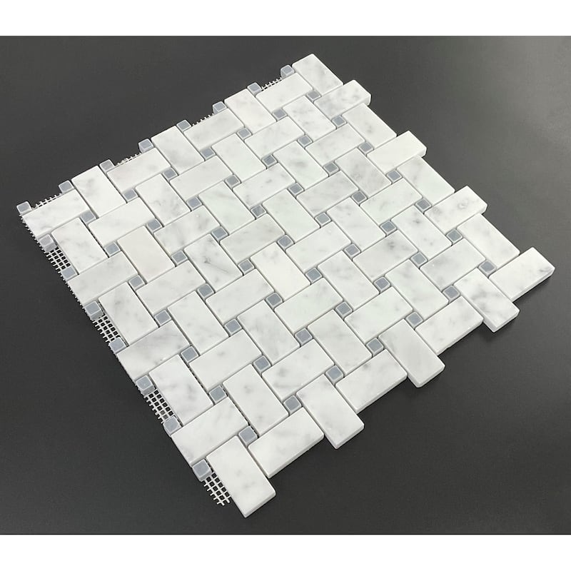 White Carrara 1" x 2" Basketweave Marble Mosaic Tiles - Case (10 Sheets)