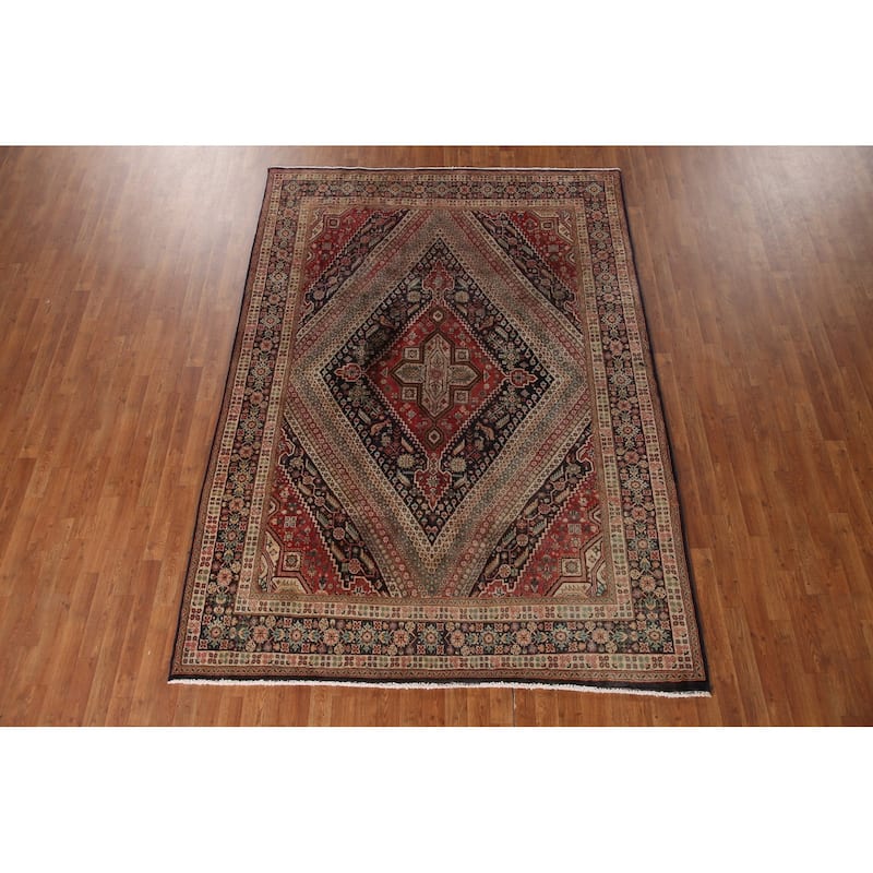 Vegetable Dye Shiraz Kashkoli Persian Vintage Rug Handmade Wool Carpet - 6'9"x 9'6"
