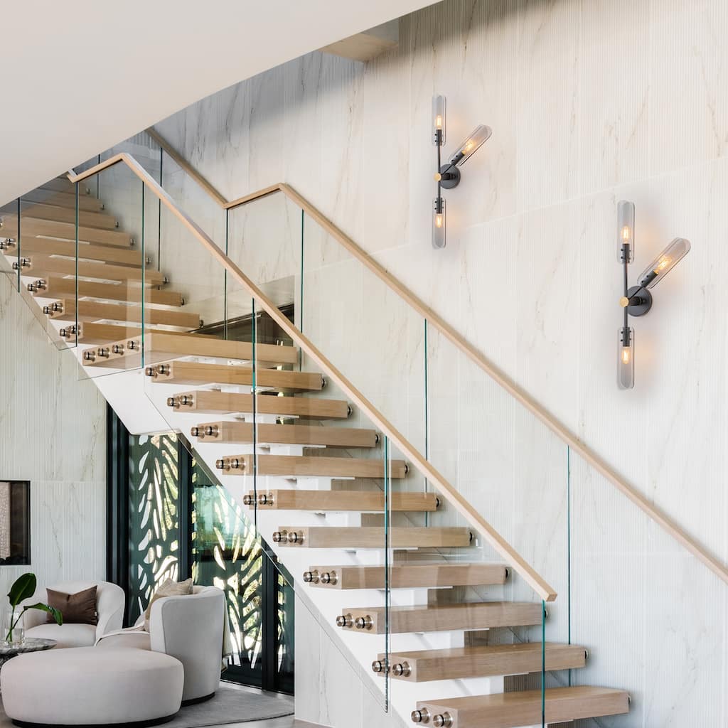 Mid-Century Modern Wall Sconce Curved Smoke Glass Matte Black Bedroom