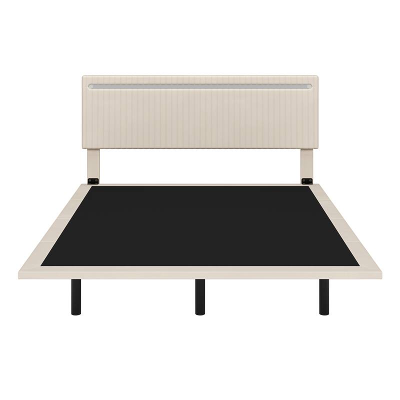 Full Size Modern Upholstered Floating Bed Frame with RGB LED Lights, Adjustable Headboard, Velvet Fabric, No Box Spring Needed