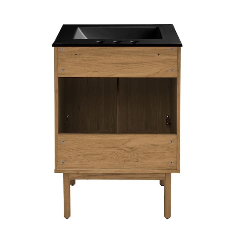 Classe 24 In. Oak Bathroom Vanity With Black, 3-Hole Ceramic Sink Top