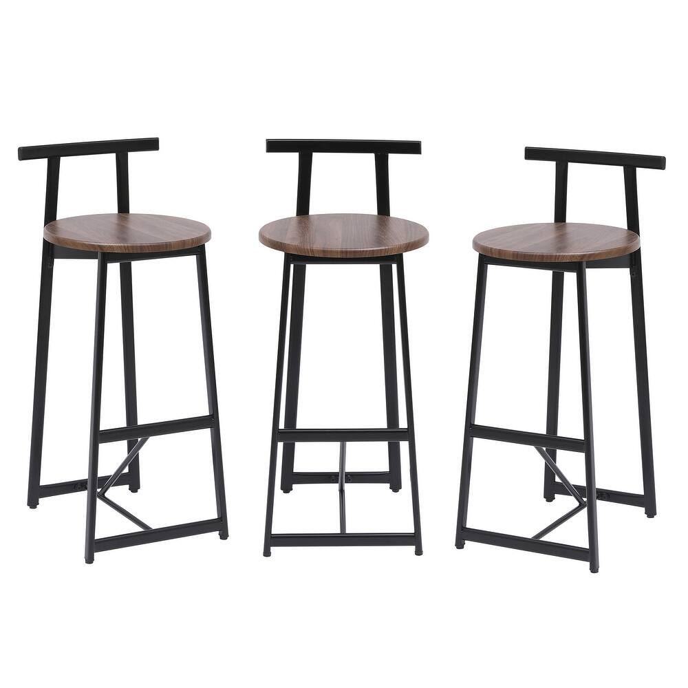 Set of 3 Kitchen Island Bar Chairs Metal Counter Barstools with Backrest for Dining Pub Room