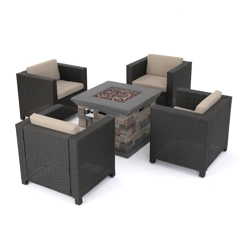 Puerta Outdoor 5-piece Club Chair and Fire Pit Set by Christopher Knight Home