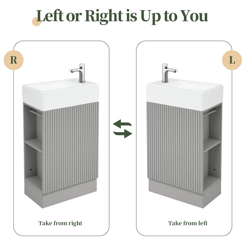 18.6" Bathroom Vanity With Sink, Bathroom Vanity Cabinet With Two-Tier Shelf, Left Or Right Orientation