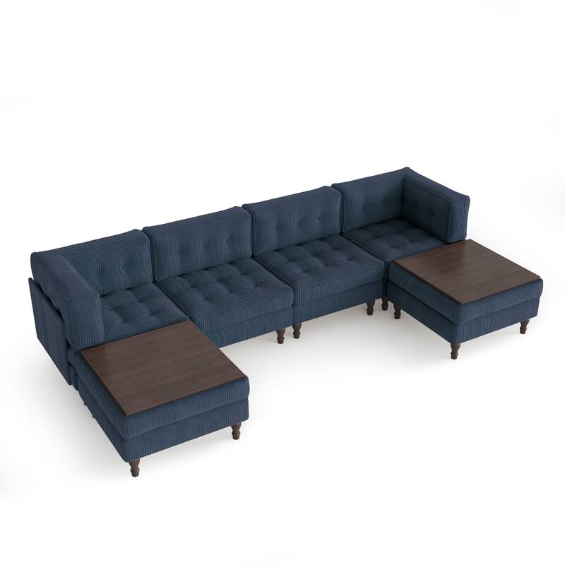 130"W Corduroy Upholstered Modular Sectional Sofa with Storage Ottoman