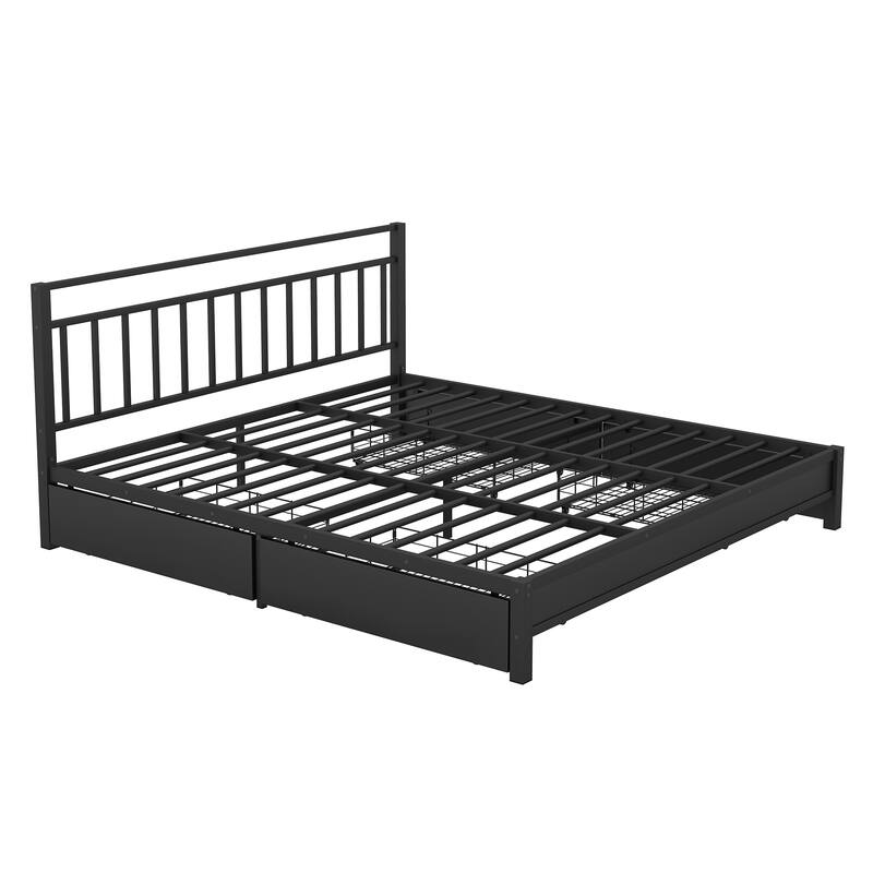 King Size Bed Frame With 4 Storage Drawers And Headboard Metal Platform