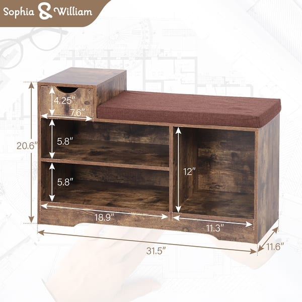 Sophia & William Wooden Shoe Storage Unit Bench with Cushion Seat with