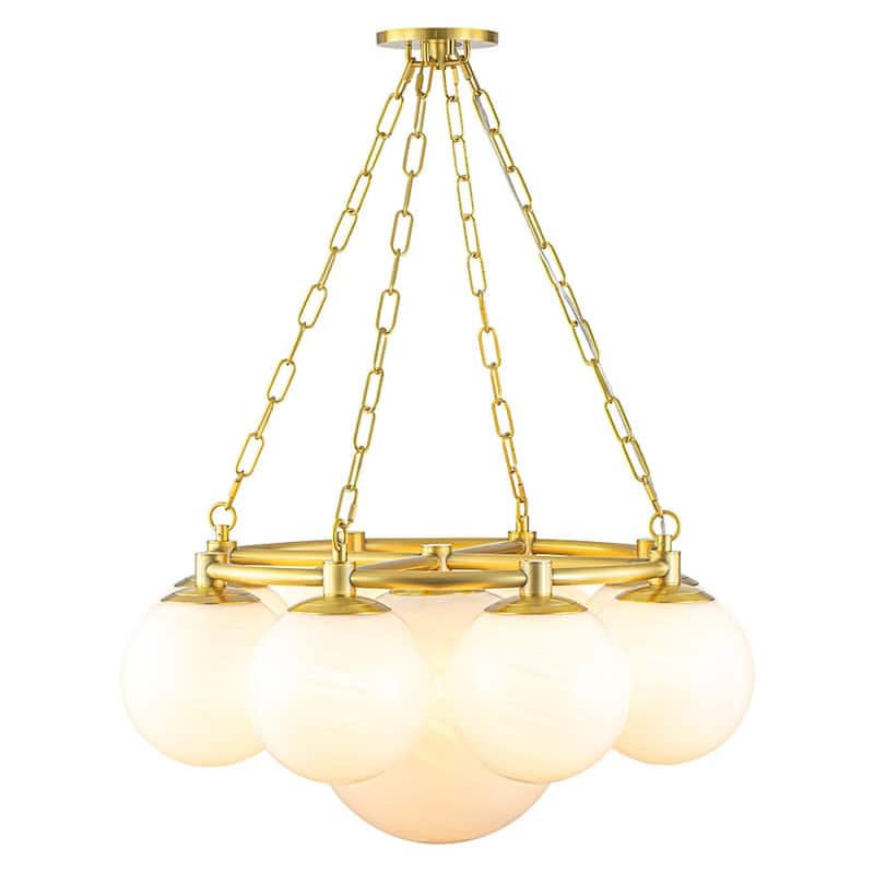 Glam 9-Light Cloud Glass Globe Bubble Round Chandelier - 28in Width