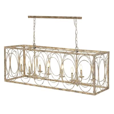 Metal Distressed Caged 8 Light Chandelier with Link Style Chain - Gold - Roche River Decor