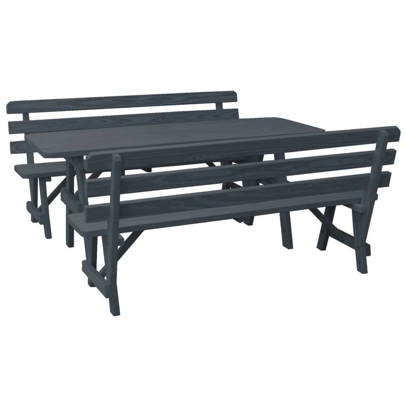 Pine 8' Picnic Table with 2 Backed Benches - Charcoal Stain