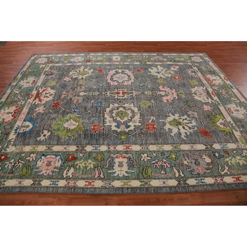Hand Knotted Oriental 100% Wool Carpet Transitional All-Over Greys & Charcoal Oushak Area Rug - 10' 4'' X 8' 0''
