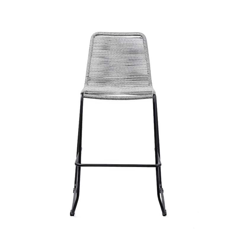 Shasta Black Steel and Rope Indoor Outdoor Bar Height Stackable Patio Bar Stools - Set of 2 - Bar Height