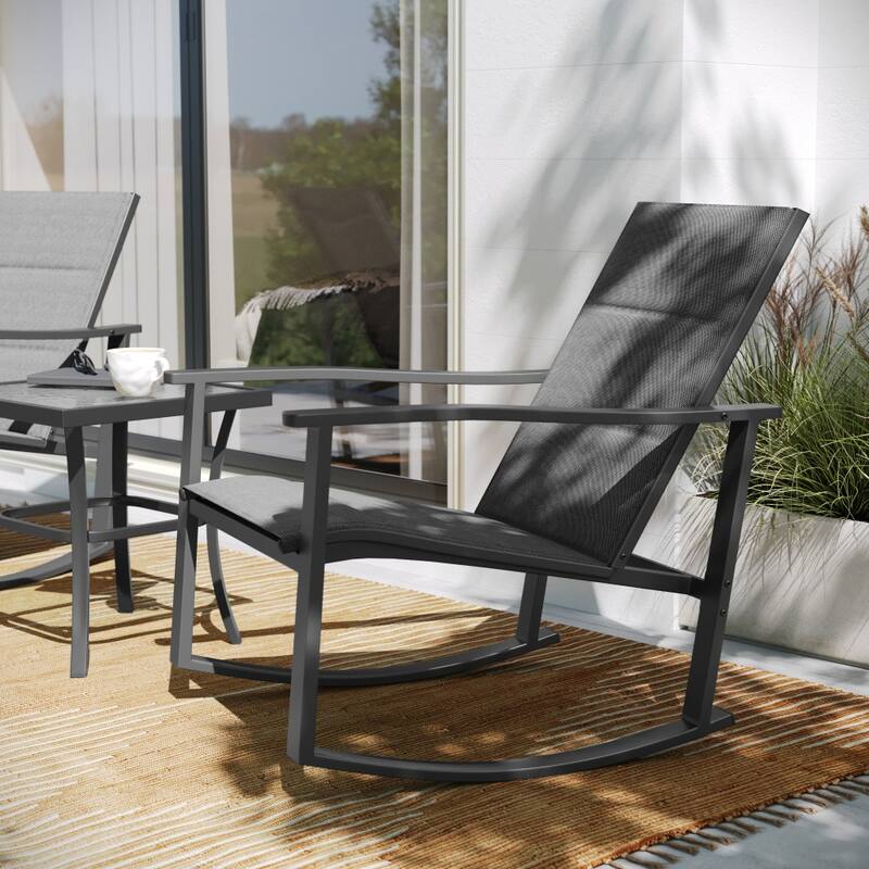 3 Piece All-Weather Rocking Chairs and Glass Top Table Bistro Set