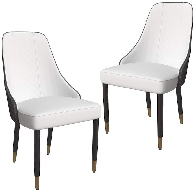 Allure Dining Chairs Fabtic/Leather Seat and Back in Oak Wood Set of 2 - White Black