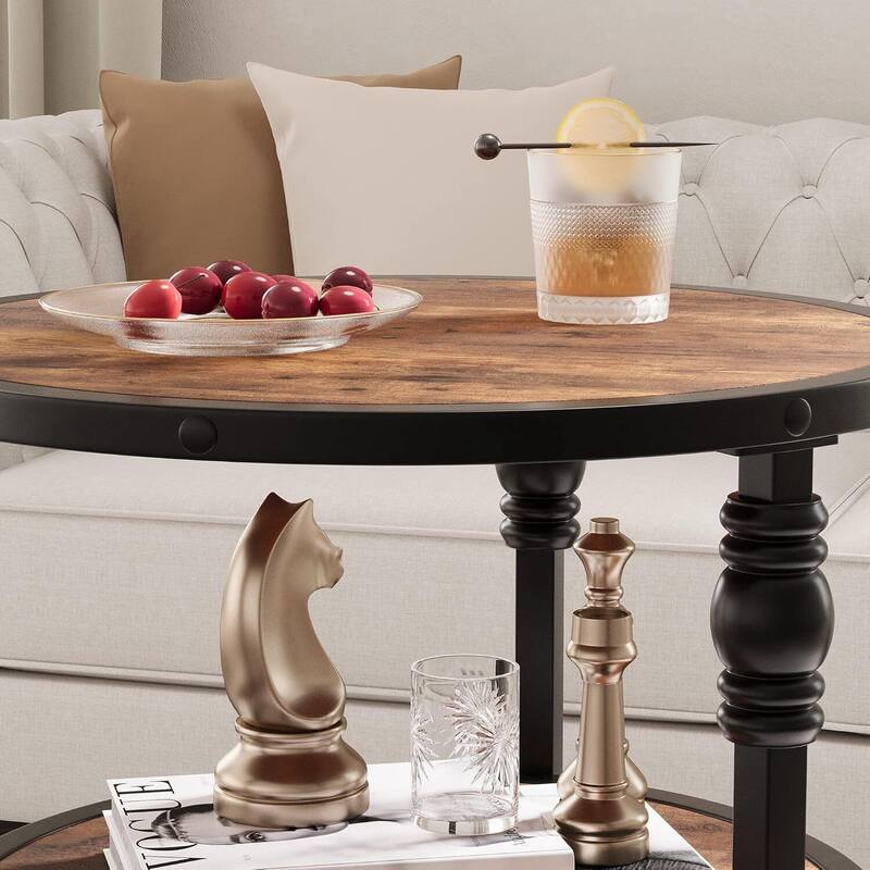 3-Tier Round End Table with Storage Shelf