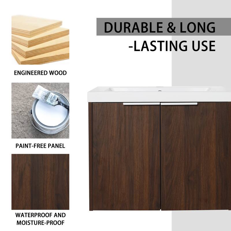 30" Floating Bathroom Vanity with Resin Sink, Soft Closing Door, and Ample Storage Space - 23.6in L Plywood