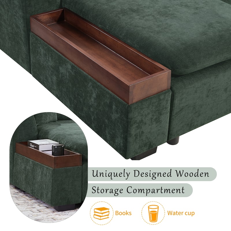 Sectional Sofa 93.7" L-shaped Sofa Upholstered Sofa Couch with wooden Storage Compartment for Living Room