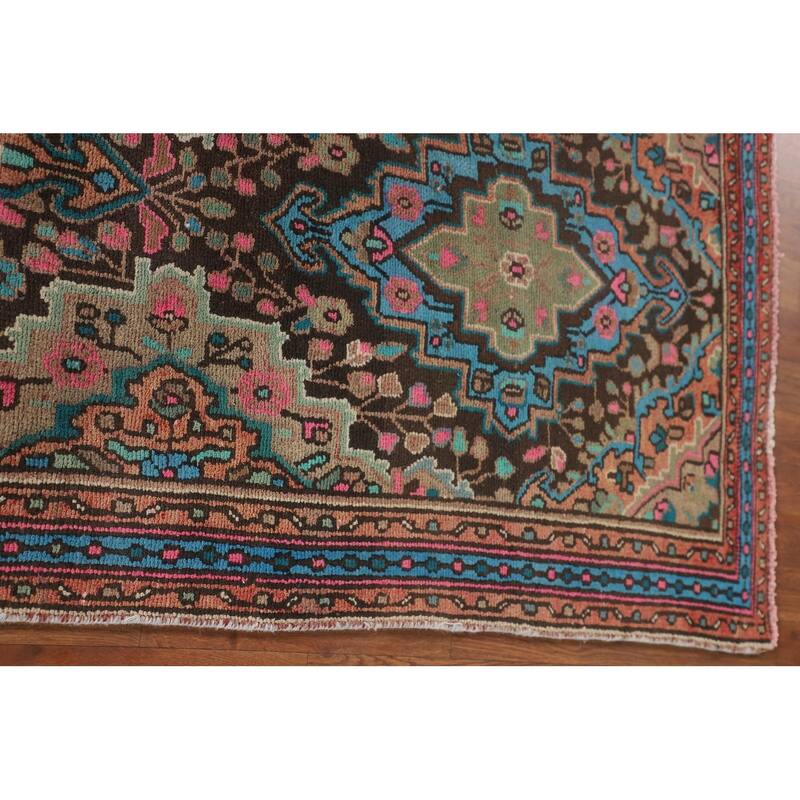 Geometric Hamedan Persian Vintage Runner Rug Handmade Wool Carpet - 3'1"x 10'3"