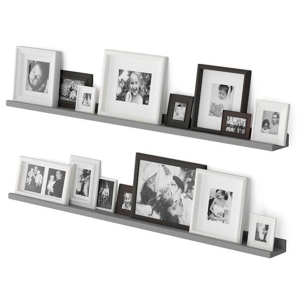 slide 2 of 9, Wallniture Denver 46" Floating Shelves for Photo Display, Picture Ledge Shelf, Gray (Set of 2)