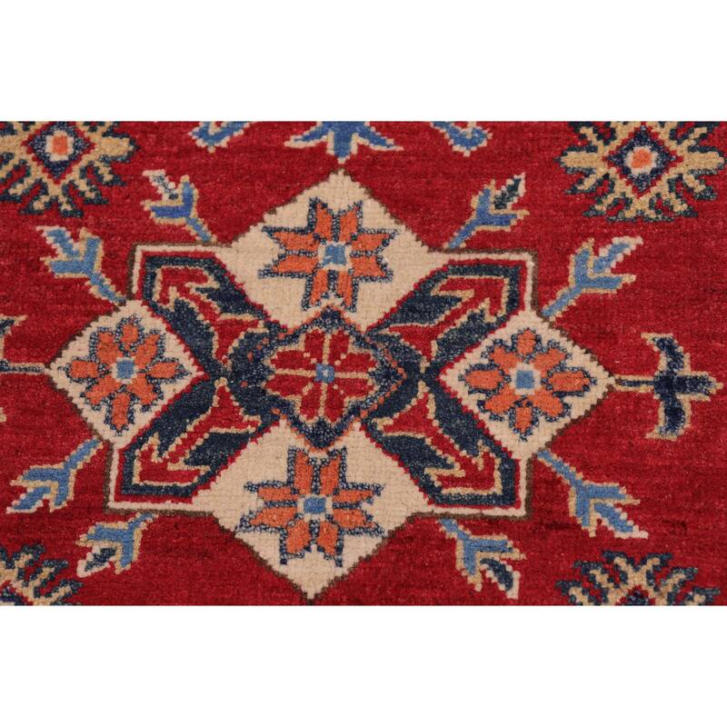 Southwestern Kazak Camren Red/Light Blue Wool Rug - 3'3'' x 4'9''