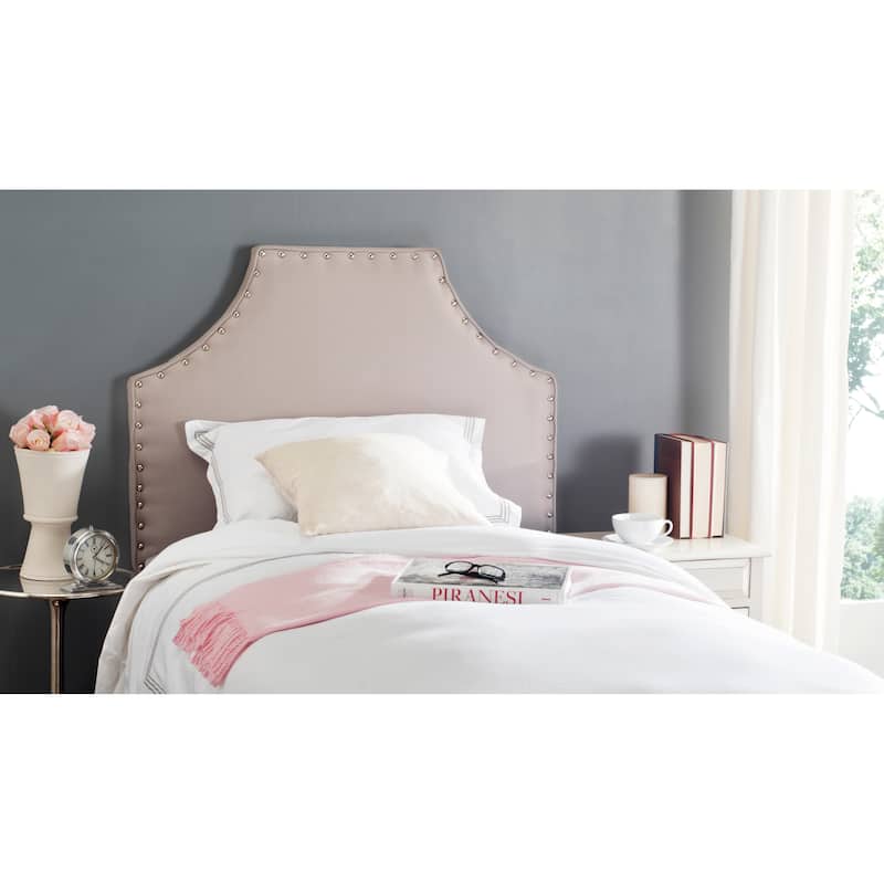 SAFAVIEH Borghild Taupe Linen Upholstered Headboard - Silver Nailhead (Twin)