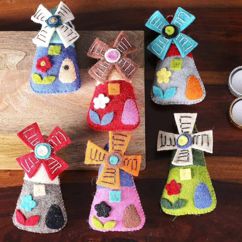Novica Handmade Fantasy Windmills Wool Ornaments (Set Of 6)
