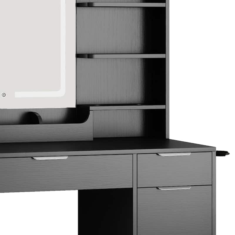 Moasis 9 Drawers Bedroom Vanity Desk,Makeup Vanity with Lighted Mirror and 9 Open Shelves