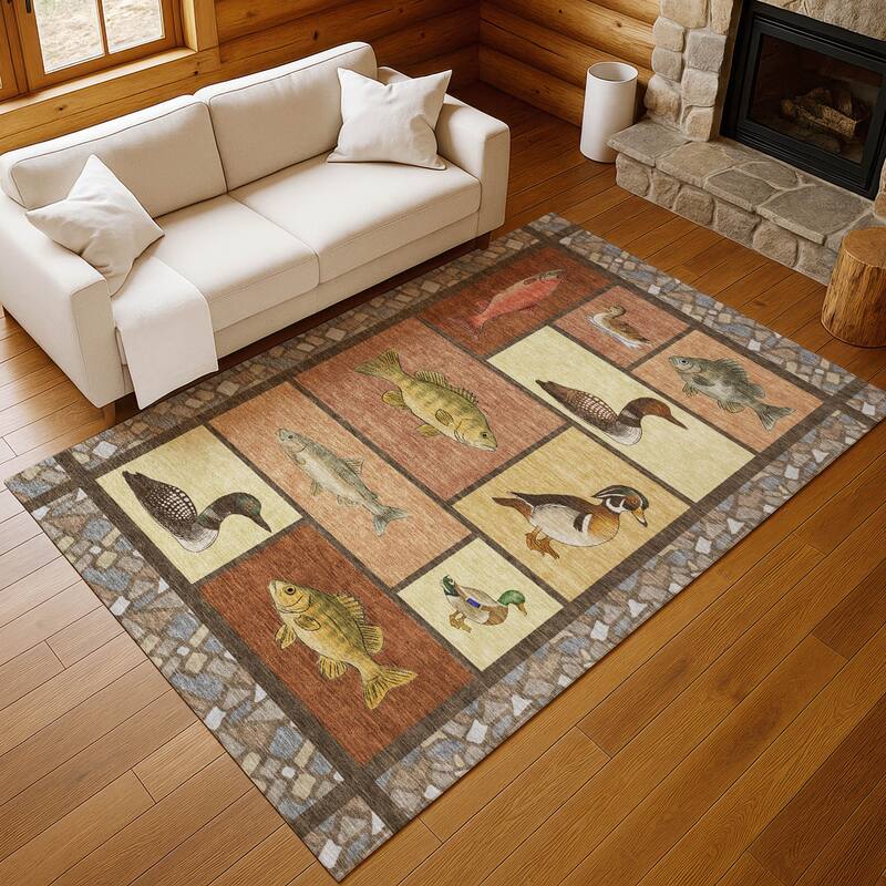 Machine Washable Indoor/ Outdoor Cabin Lodge Chantille Rug