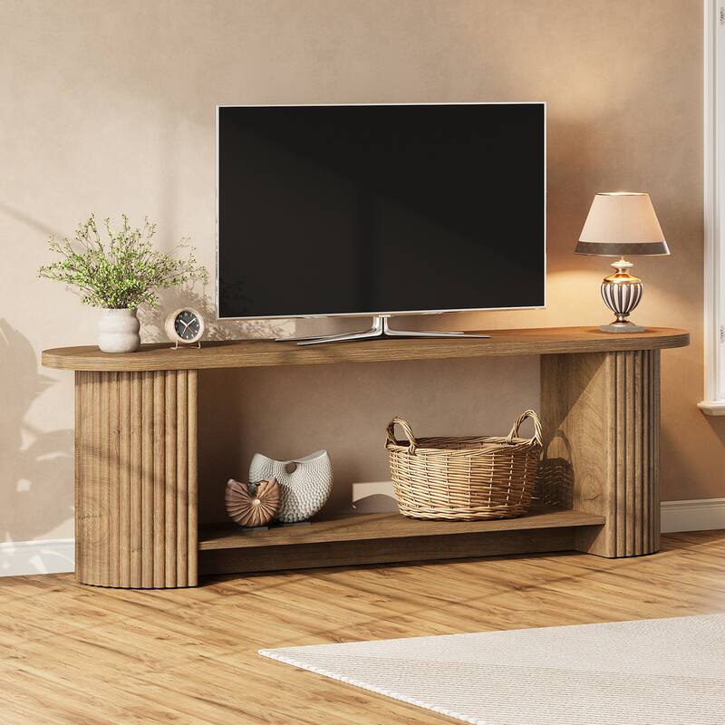 63" Fluted TV Stand, Farmhouse Entertainment Center Media Console Stand - Brown